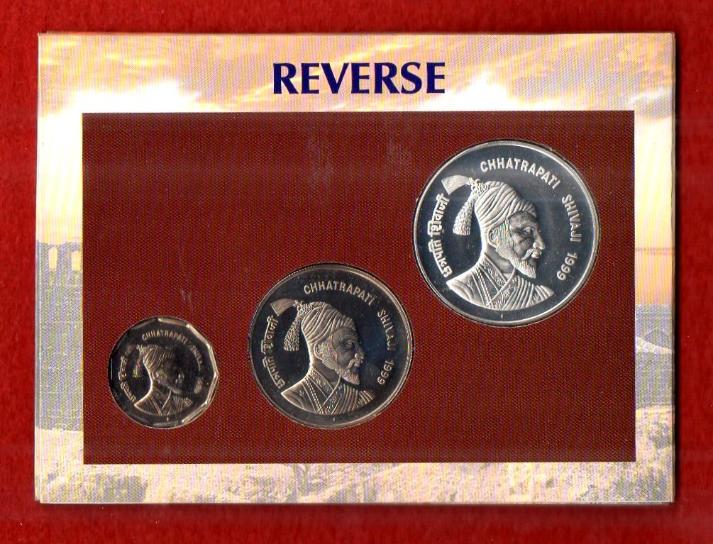 1999 - Chhatrapati Shivaji UNC 3 Coins Set (Rs.100, Rs.50, Rs.2) - Image 3