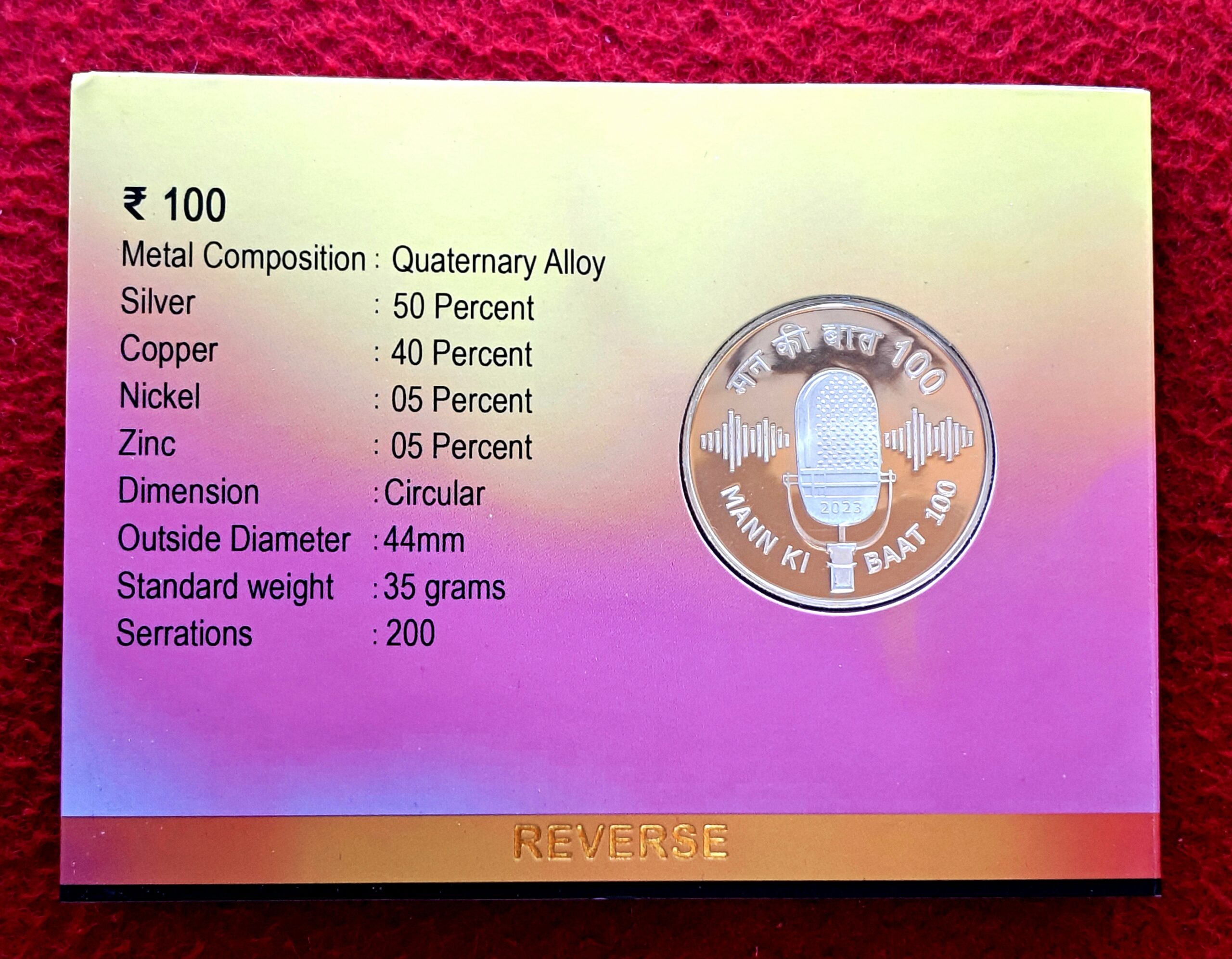 2023 - Mann Ki Baat - 100th Episode Proof 1 Coin Set (Rs 100) Kolkata Mint - Image 3