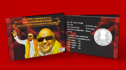 2024 - Birth Centenary of Kalaignar M. Karunanidhi Proof 1 Coin Set (Rs.100) Hyderabad Mint