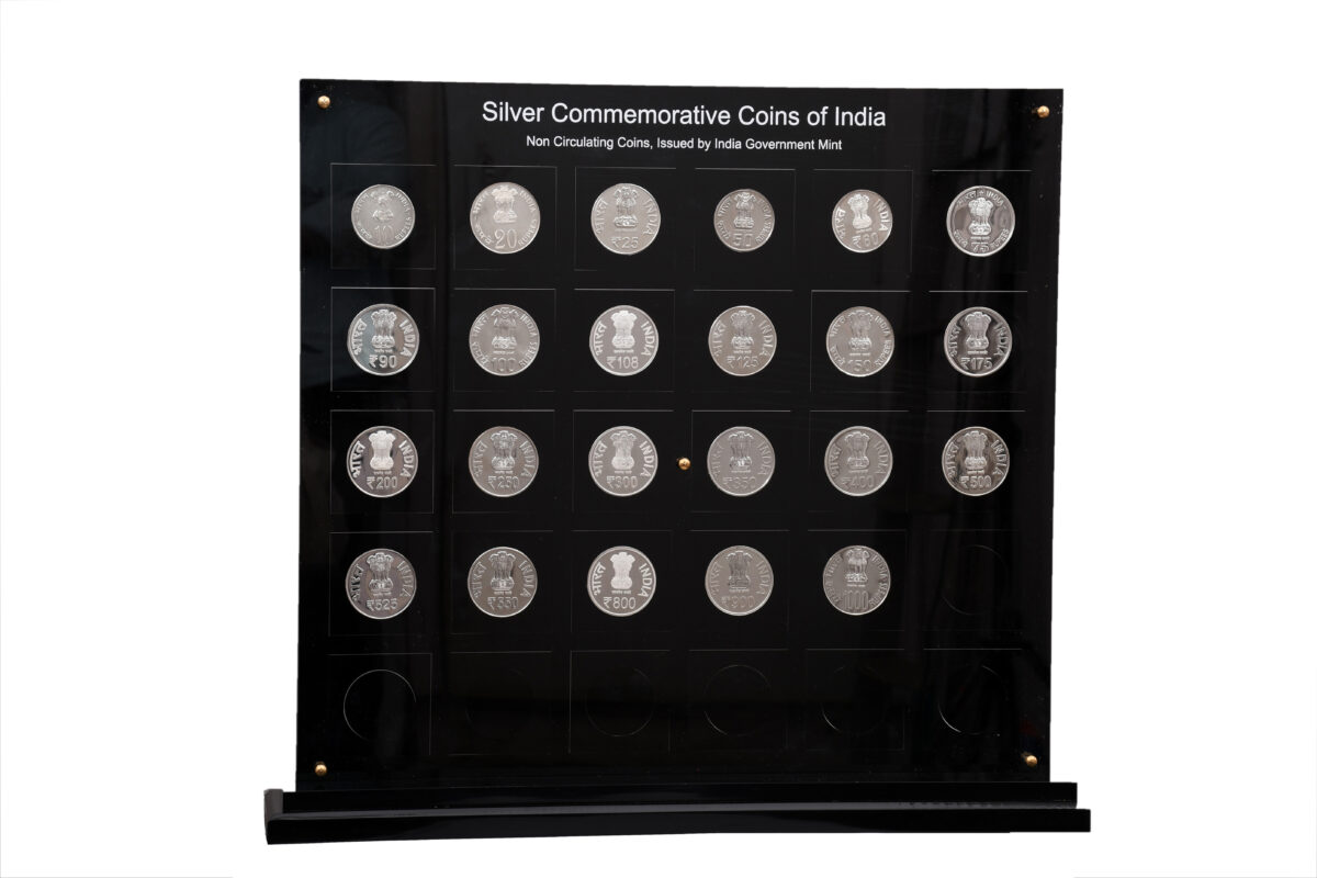 23 Silver Commemorative Coins of India Government Mint (₹10–₹1000) Acrylic Display